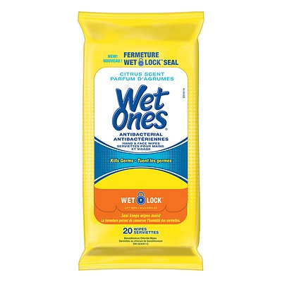 Wet Ones Anti-Bacterial Hand and Face Wipes - Citrus - 20s
