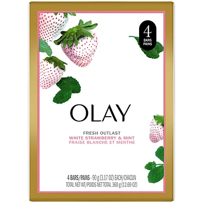 Olay Fresh Outlast Beauty Bar - White Strawberry & Mint - 4 x 90g