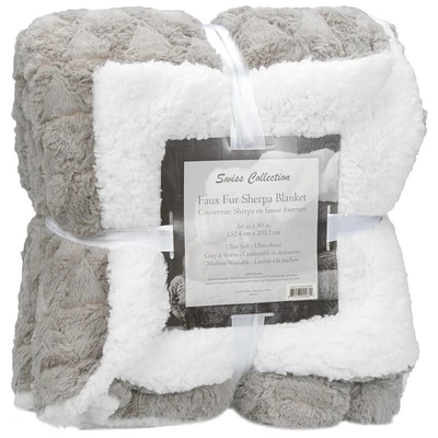 Swiss Collection Faux Fur Sherpa Blanket - 60x80 inch