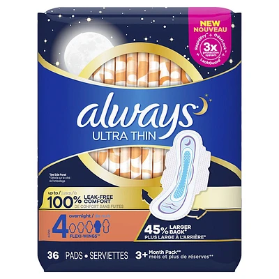 Always Ultra Thin Sanitary Pads - Overnight - Size 4 - 36's