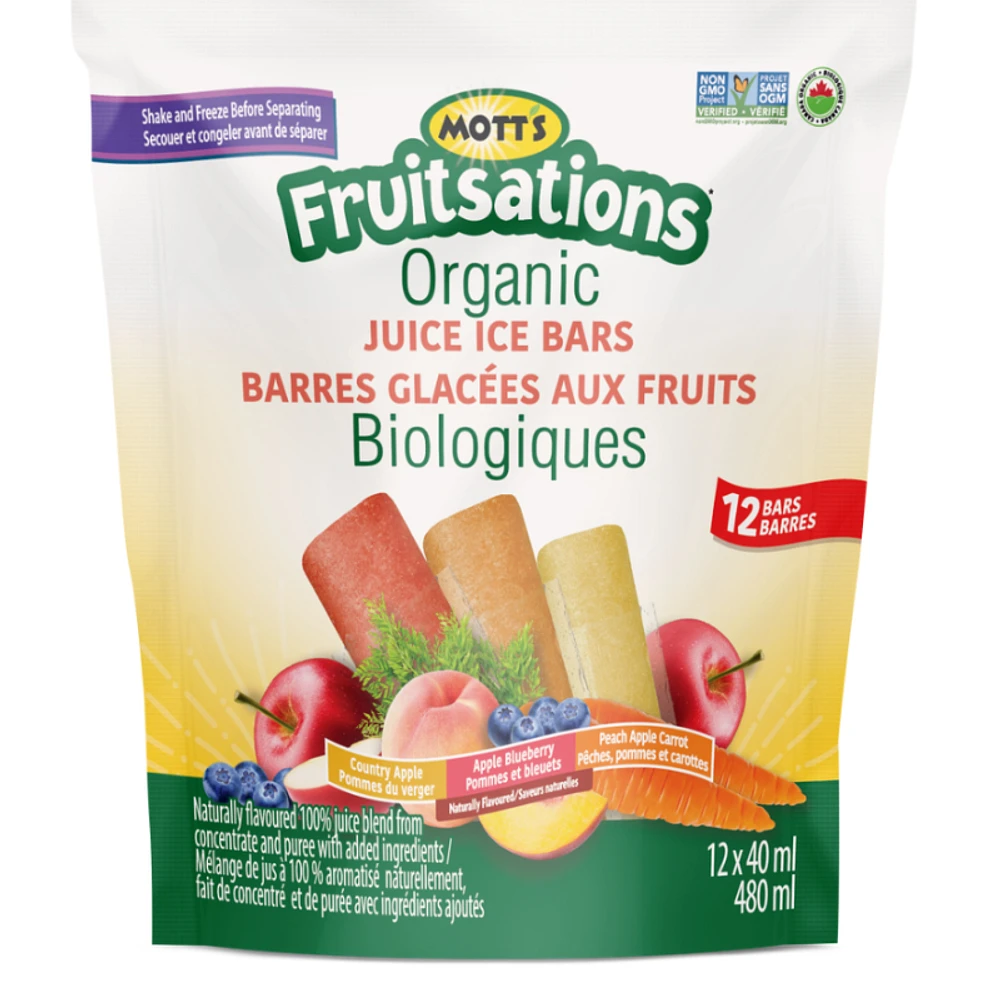 Mott's Fruitsations Organic Juice Ice Bars - 12 x 40ml