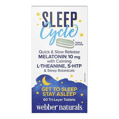 Webber Naturals Sleep Cycle Melatonin with L-Theanine, 5-HTP and Sleep Botanicals Tablets - 60's