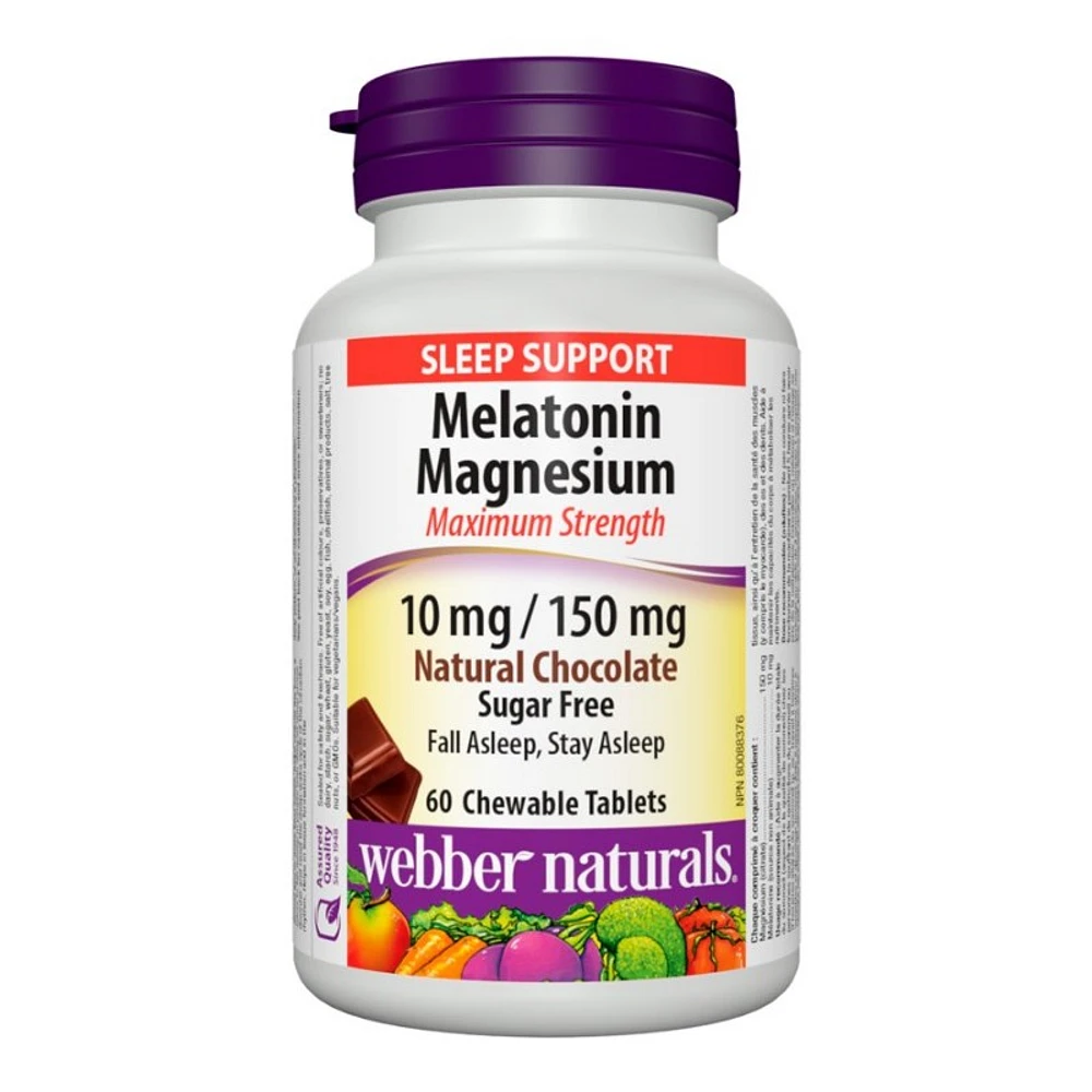 Webber Naturals Maximum Strength Melatonin Magnesium Chewable Tablets - 10/150mg - 60's