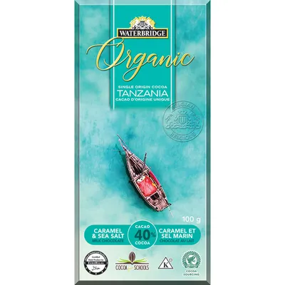 Waterbridge Organic Milk Chocolate Caramel & Sea Salt - 100g