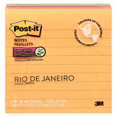 3M Post-it Notes - Rio De Janeiro - 4 in. x 4 in. - 3 x 90 sheets