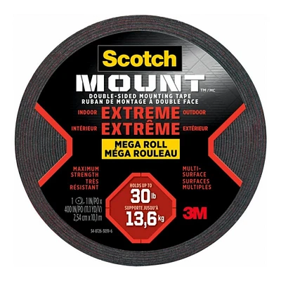 Scotch-Mount Extreme Double-Sided Mounting Tape - 2.54cm x 10.1m - Black