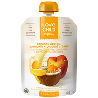 Love Child Organics Puree - Bananas, Apples, Pumpkin and Coconut Cream - 128 ml