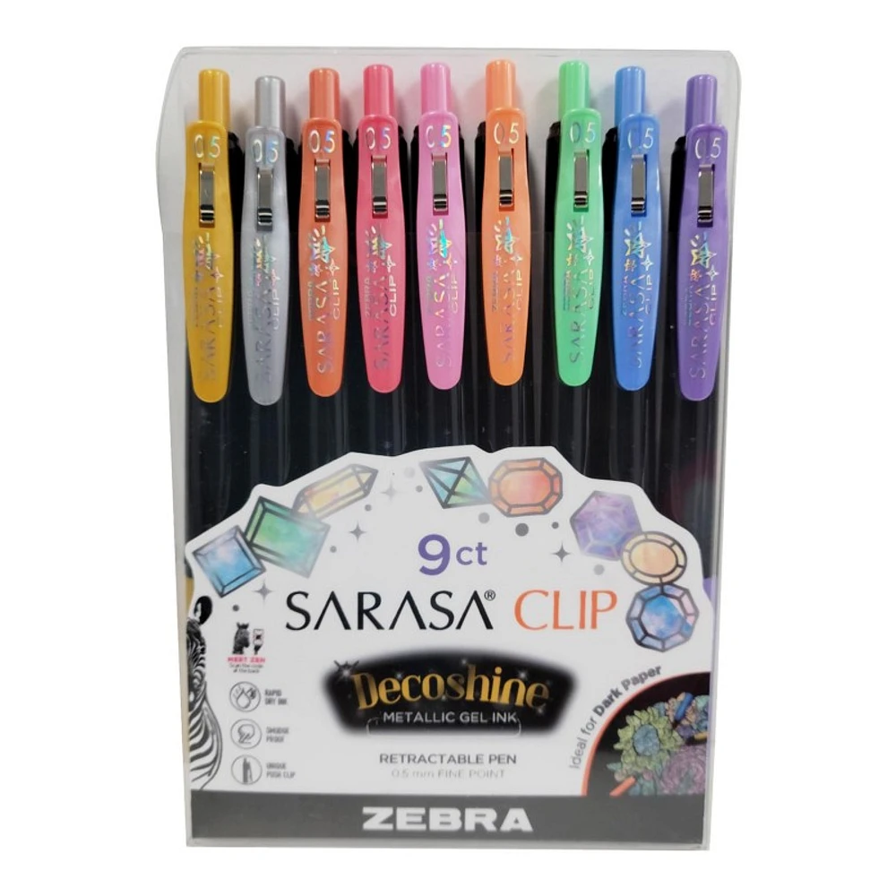 Zebra Sarasa Clip Decoshine Metallic Retractable Gel Pens, 0.5mm Fine Tip