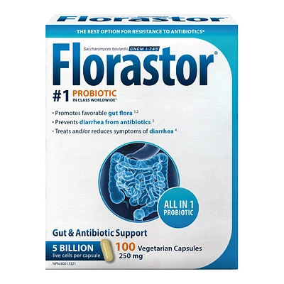 Florastor Probiotic Dietary Supplements - Gut and Antibiotic Support - 100's