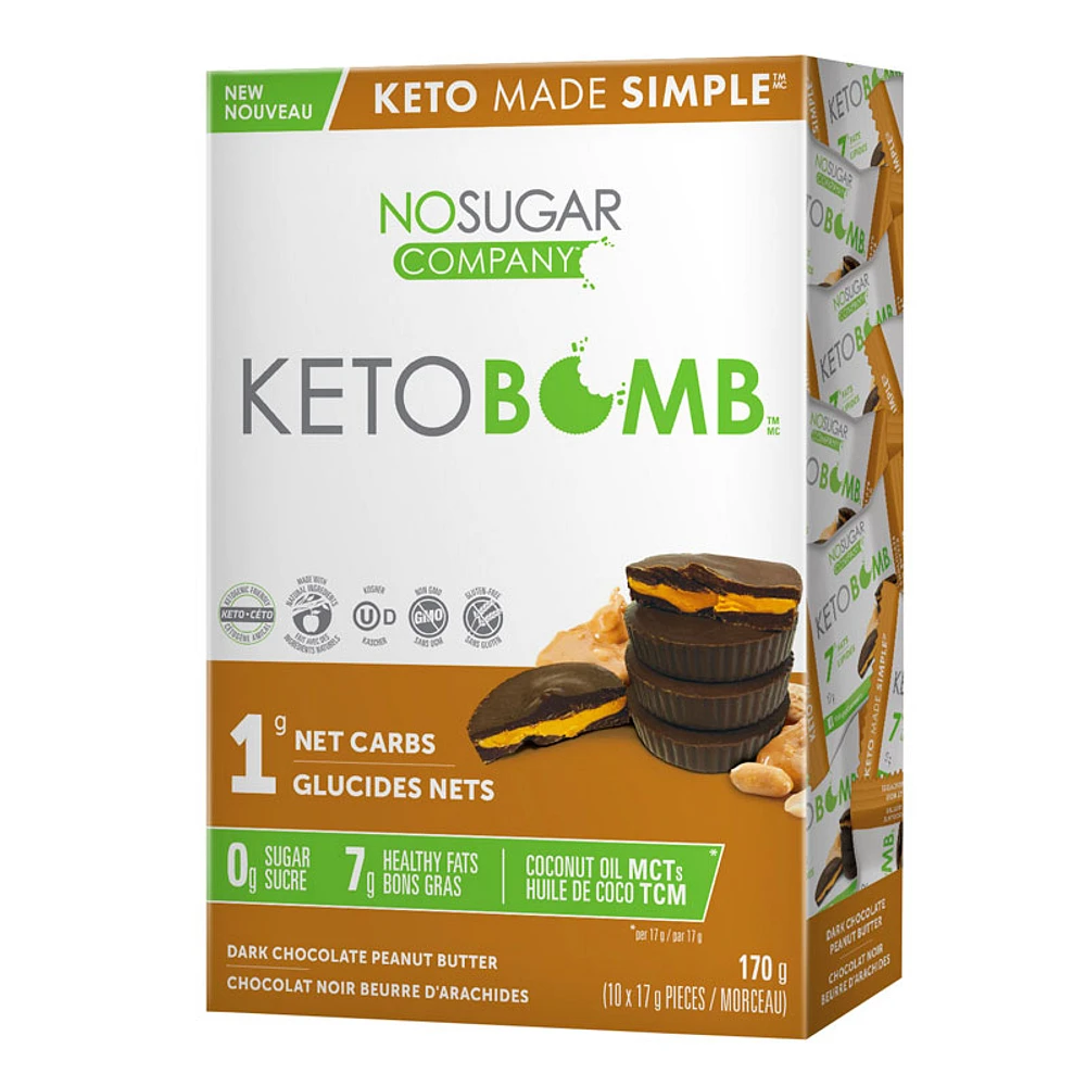 No Sugar Company Keto Bomb - Dark Chocolate Peanut Butter - 10 x 17g