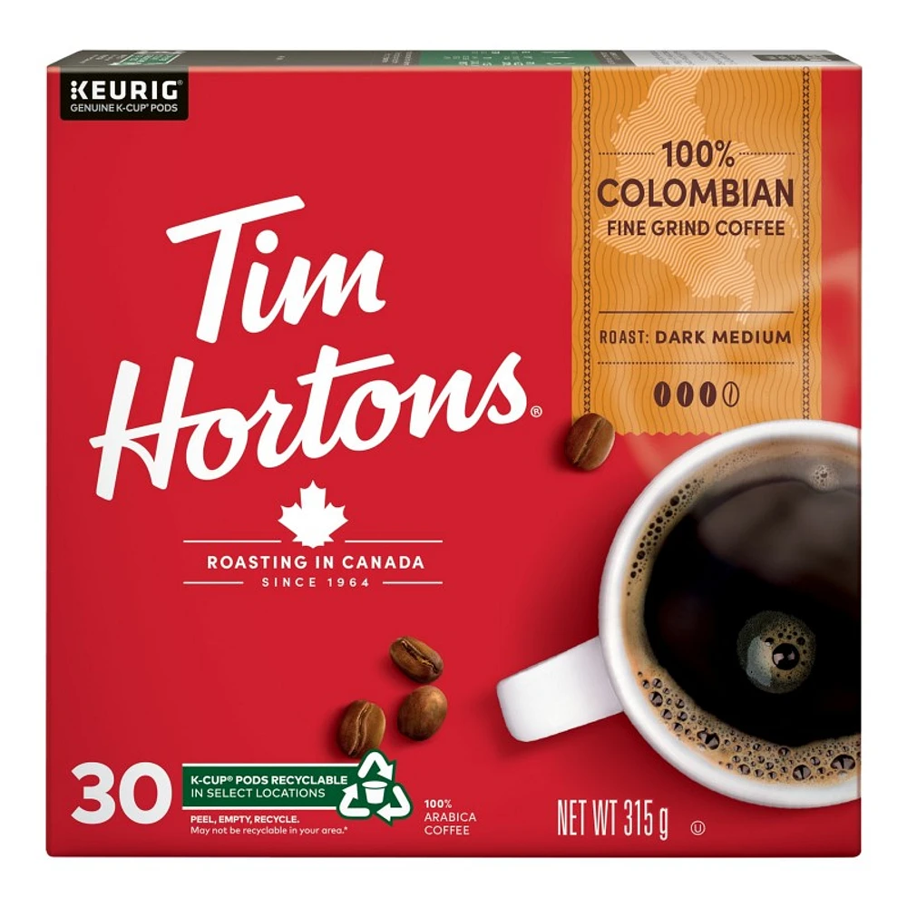 K-Cup Tim Hortons Coffee - 100% Colombian - 30s