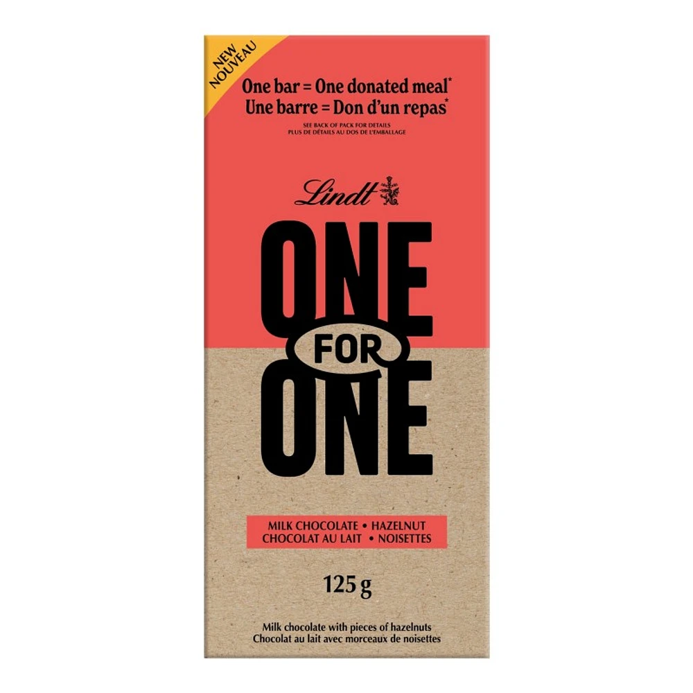 Lindt One for One Milk Chocolate Bar - Hazelnut - 125g