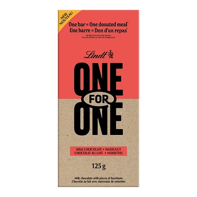 Lindt One for One Milk Chocolate Bar - Hazelnut - 125g