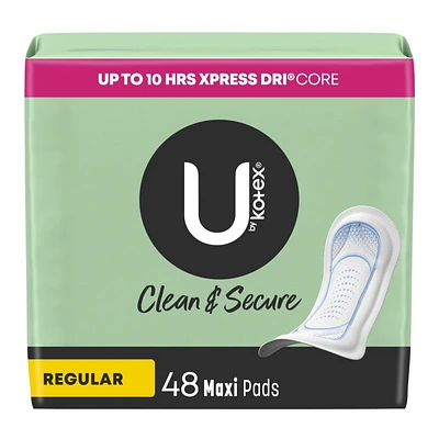 U by Kotex Clean & Secure Maxi Pads - Regular Absorbency - 48 Count