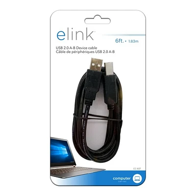 Elink USB 2.0 A-B Peripheral Cable - Black - 1.83m