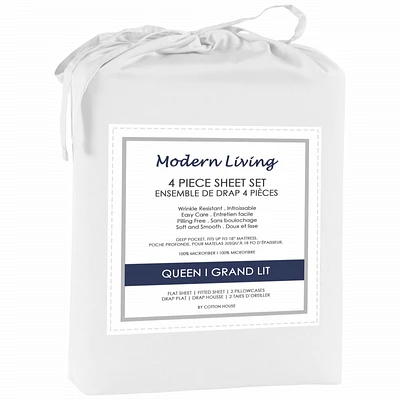 Modern Living 100% Microfiber Sheet Set - Queen - White