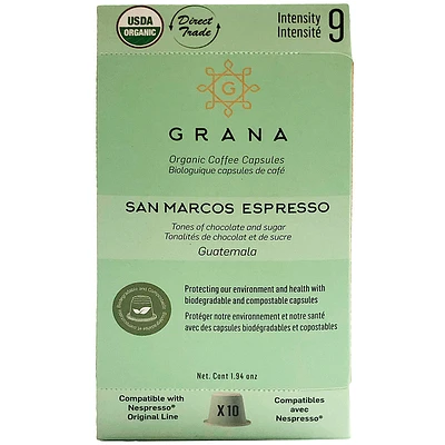 Grana Organic Coffee Capsules - San Marcos Espresso - 10s