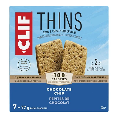 Clif Thins Snack Bars - Chocolate Chip - 7 x 22g
