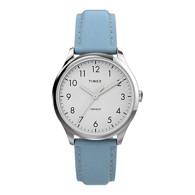 Timex Easy Reader 32mm Leather Strap Watch - Blue/Silver-Tone/White - TW2V253009J