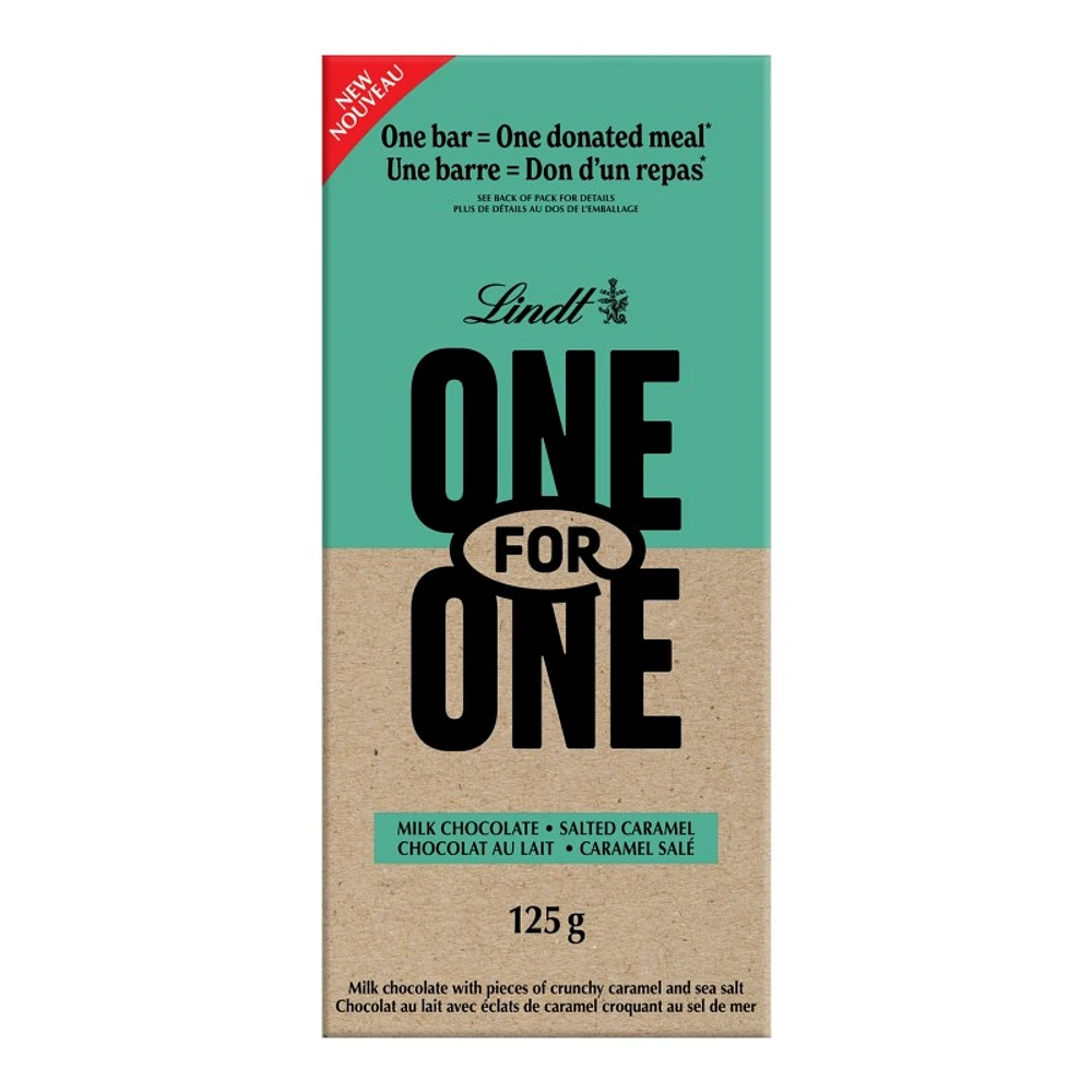 Lindt One for One Milk Chocolate Bar - Salted Caramel - 125g