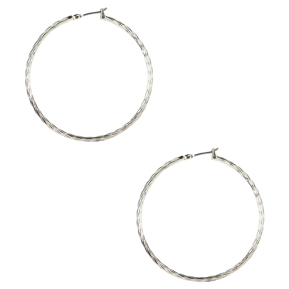 Anne Klein Click Hoop Earrings - Silver Tone