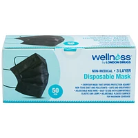 Wellness By London Drugs Disposable Adult 3 Layer Face Mask - Black - 50pcs