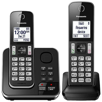 Panasonic 2 Handset Cordless Phone with Answering Machine - Black - KXTGD392B