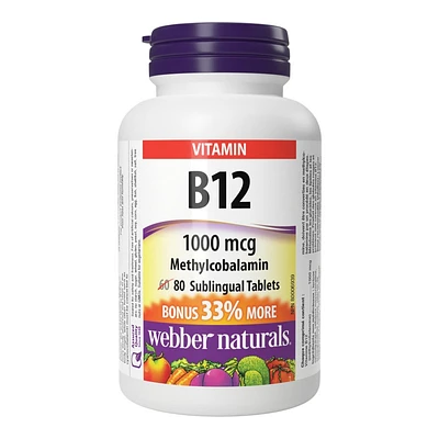 Webber Naturals Vitamin B12 Sublingual Tablets - 1000 mcg - 80's