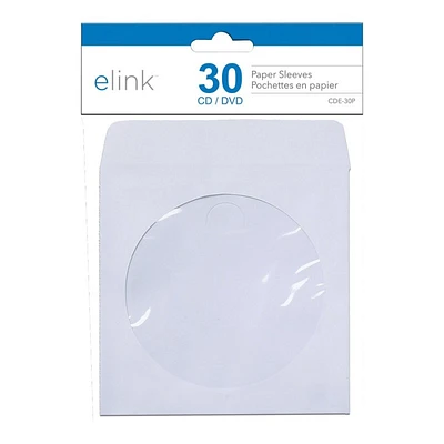 Elink Paper CD/DVD Sleeves - White/Clear - 30's