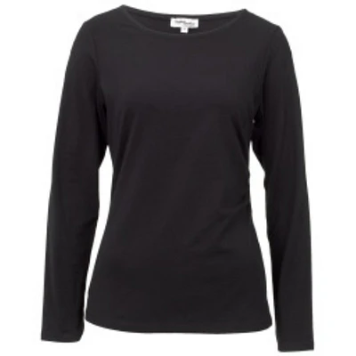 Fashion Essentials Long Sleeve Boat Neck With Side Ruching - Black