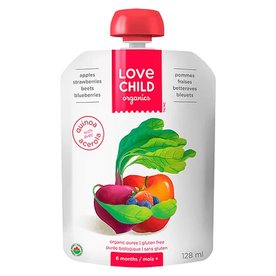 Love Child Organics Puree - Apples, Strawberry, Beets and Blueberries - 128ml