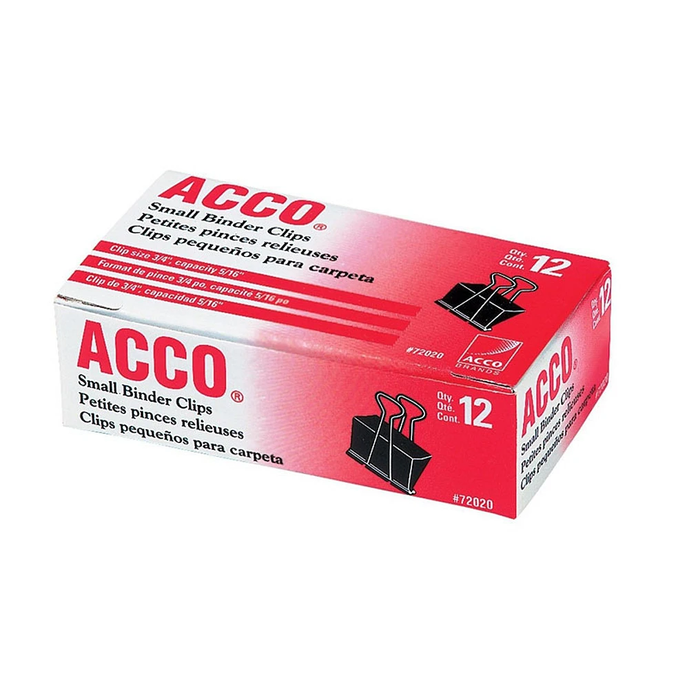 ACCO Fold Back Binder Clips Small - Black - 3/4 Inch - 12 Clips
