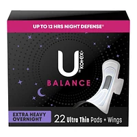 U by Kotex Balance Ultra Thin Sanitary Pad - Extra Heavy Overnight - 22 Count