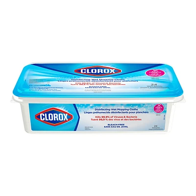 Clorox Disinfecting Wet Mopping Cloths - Rain Clean - Bleach-Free - 24 Refills