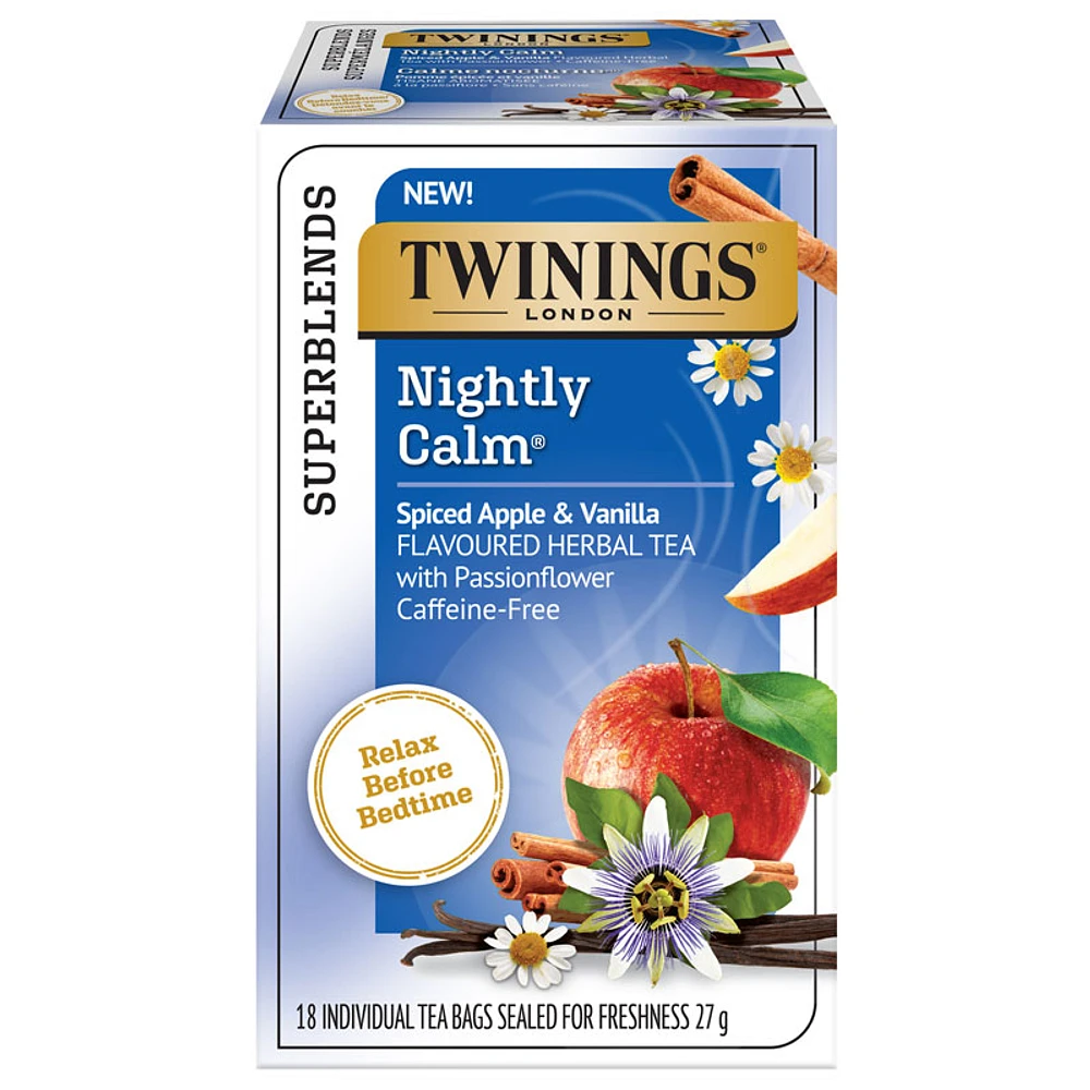 Twinings Superblends Nightly Calm Flavoured Herbal Tea - Spiced Apple and Vanilla - 18's