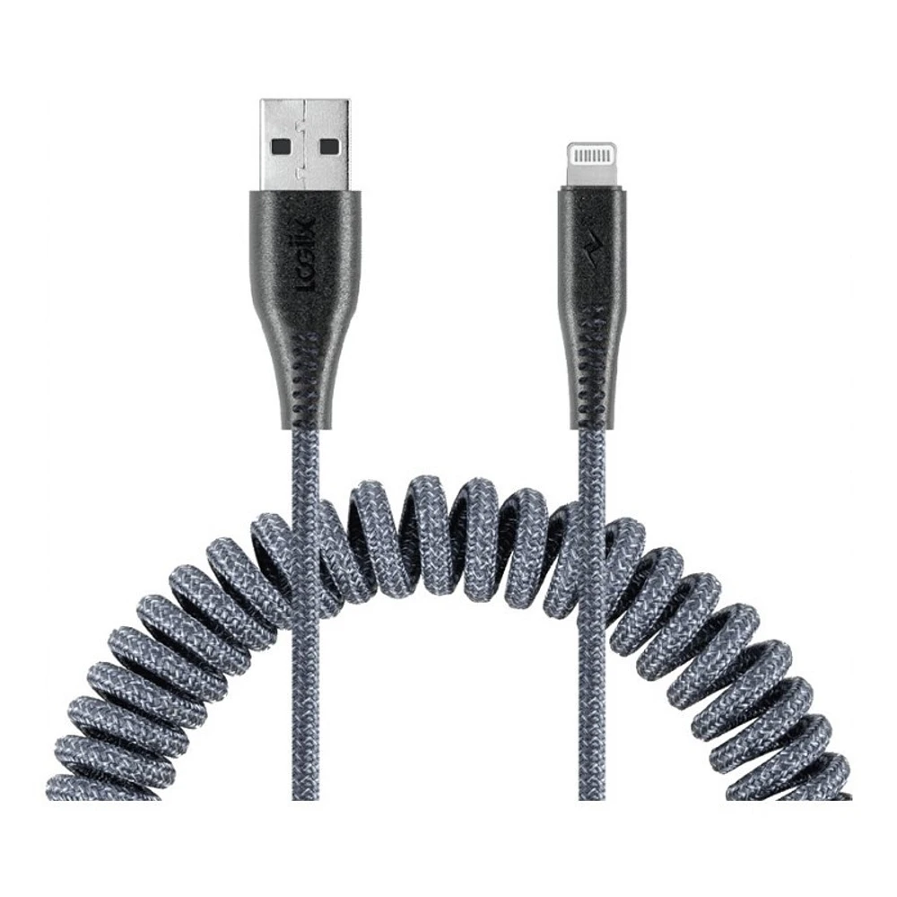 LOGiiX Piston Connect Coil USB-A to Lightning Cable - Graphite Grey - 1.8m