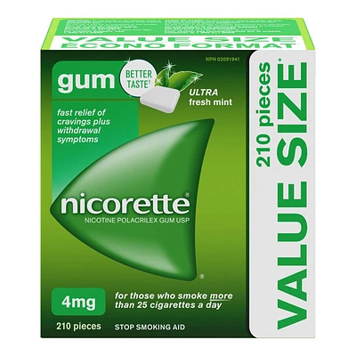 Nicorette Nicotine Gum Stop Smoking Aid - Ultra Fresh Mint - 4mg - 210s