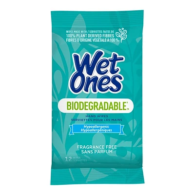 Wet Ones Biodegradable Hand Wipes - Fragrance Free - 12's