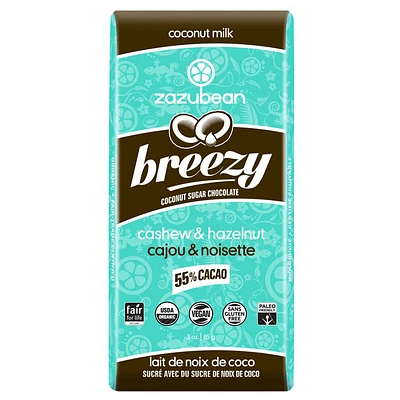 Zazubean Coconut Milk Sugar Chocolate Bar - Breezy - 85g