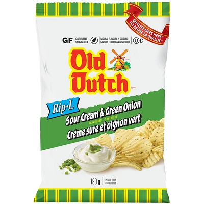 Old Dutch Rip-L Potato Chips - Sour Cream & Green Onion - 180g