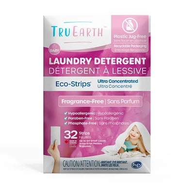 Tru Earth Baby Laundry Detergent Ultra Concentrated Eco-Strips - Fragrance Free - 32 Loads