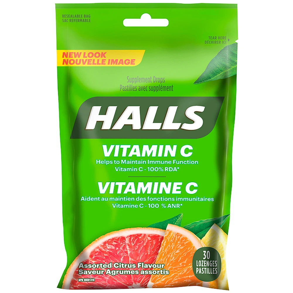 Halls Vitamin C Supplement Drops - Assorted Citrus - 30s