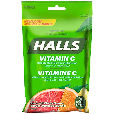 Halls Vitamin C Supplement Drops - Assorted Citrus - 30s