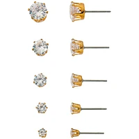 Primavera Brilliant Cut Cubic Zirconia Stud Earring Set - Gold - 5 Pairs