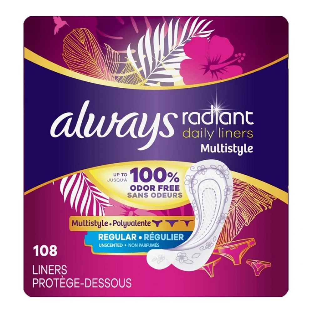 Always Radiant Multistyle Pantyliners - Regular - 108's