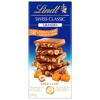 Lindt Swiss Classic Grandes Milk Chocolate Bar - 38% Hazelnut & Caramel - 150g