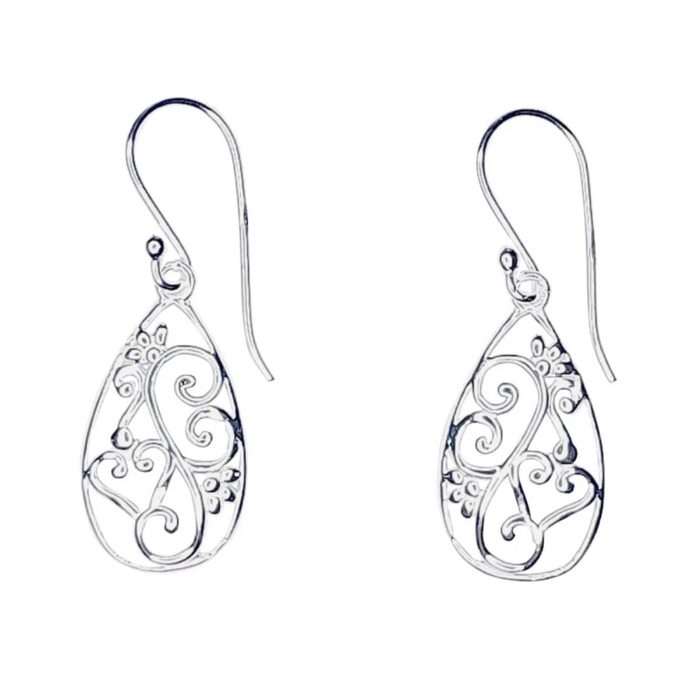 Silver Worx Polished Filigree Drop Earrings - Sterling Silver