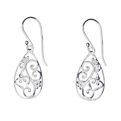 Silver Worx Polished Filigree Drop Earrings - Sterling Silver