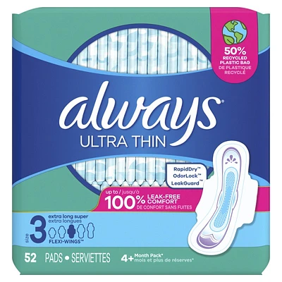 Always Ultra Thin Pads - Extra Long Super - Size 3 - 52s
