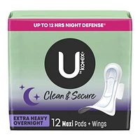 U by Kotex Clean & Secure Overnight Maxi Pads with Wings - Extra Heavy Absorbency